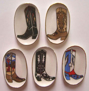 Dollhouse Miniature Cowboy Boot Platter 5Pcs.